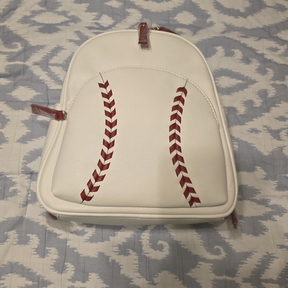 CC Boutique Handbags - CC Boutique White Backpack with Red Stitch Design